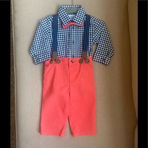 Just One You by Carter’s Baby Boy Gingham Suspender and Bow Tie Set. Worn once.